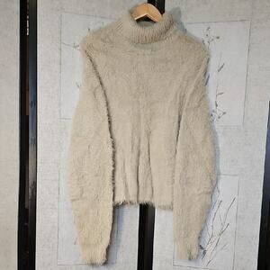 Moussy Gray Cowl Neck Sweater with Fuzzy Texture and Relaxed Fit